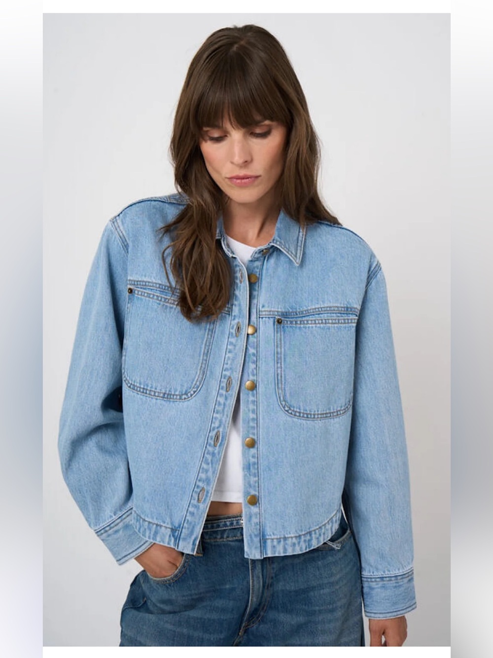 NWT Replay Light Wash Denim Button-Up Cropped Shacket